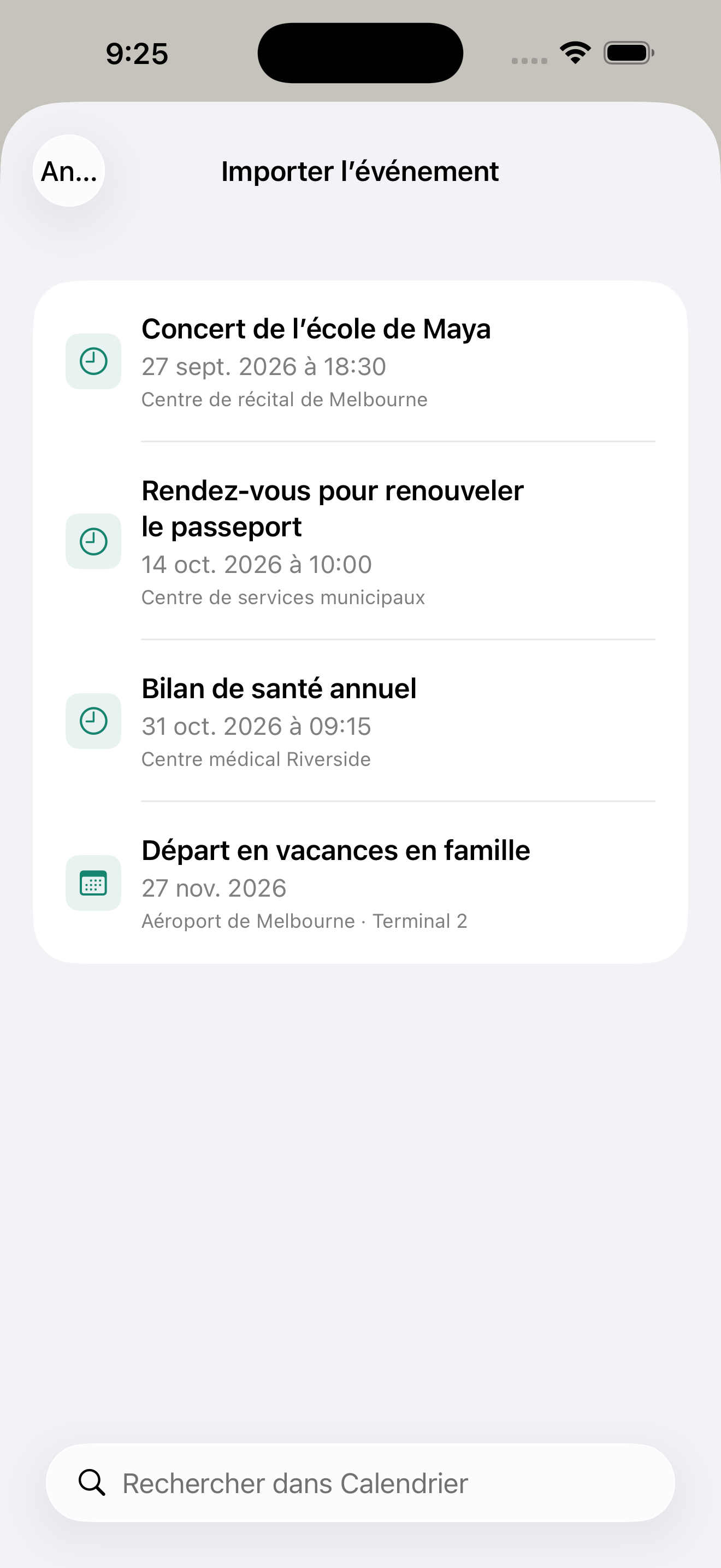 Un événement du calendrier devient un compte à rebours