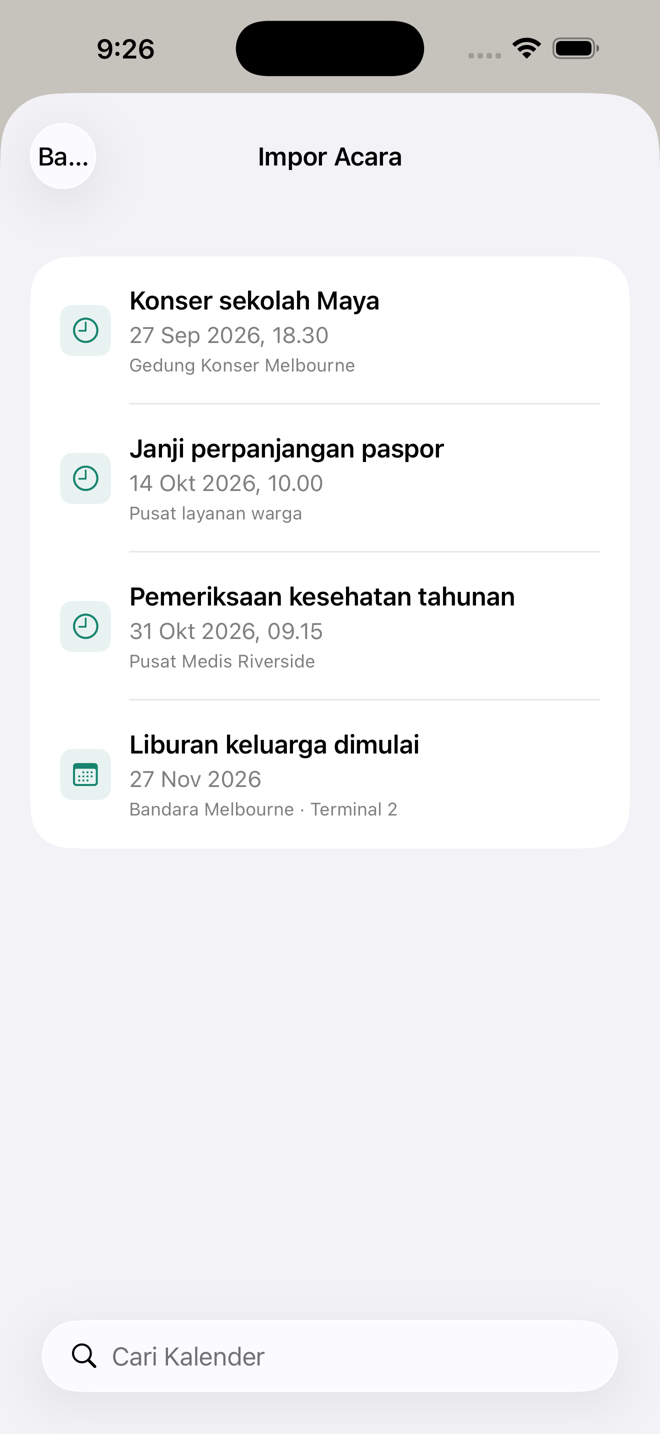 Acara di kalender, langsung jadi hitung mundur