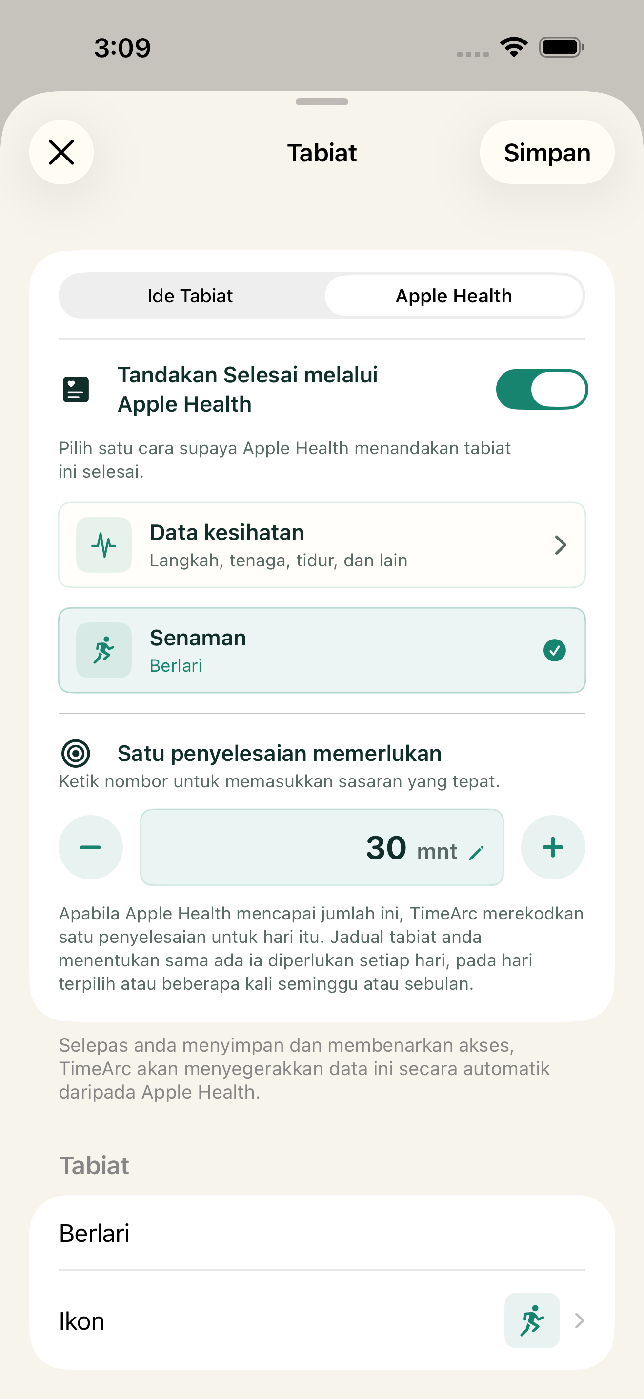 Senaman selesai, kemajuan boleh direkodkan secara automatik
