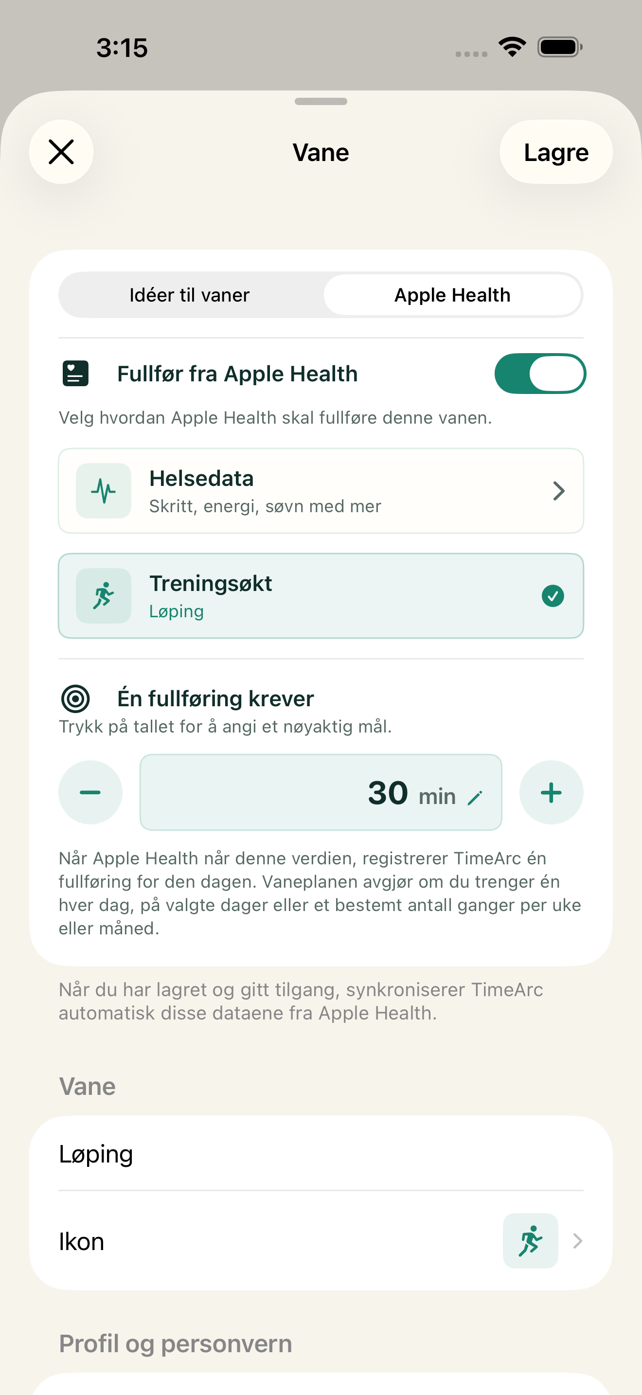Treningen kan registreres som fremgang av seg selv