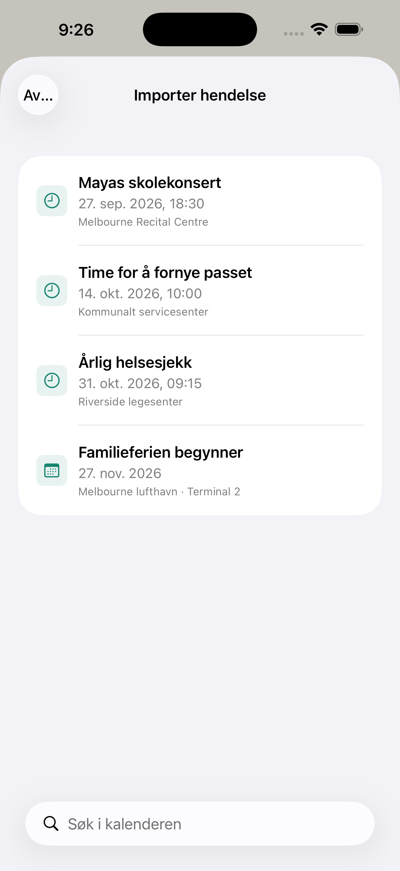 Fra kalenderhendelse til nedtelling