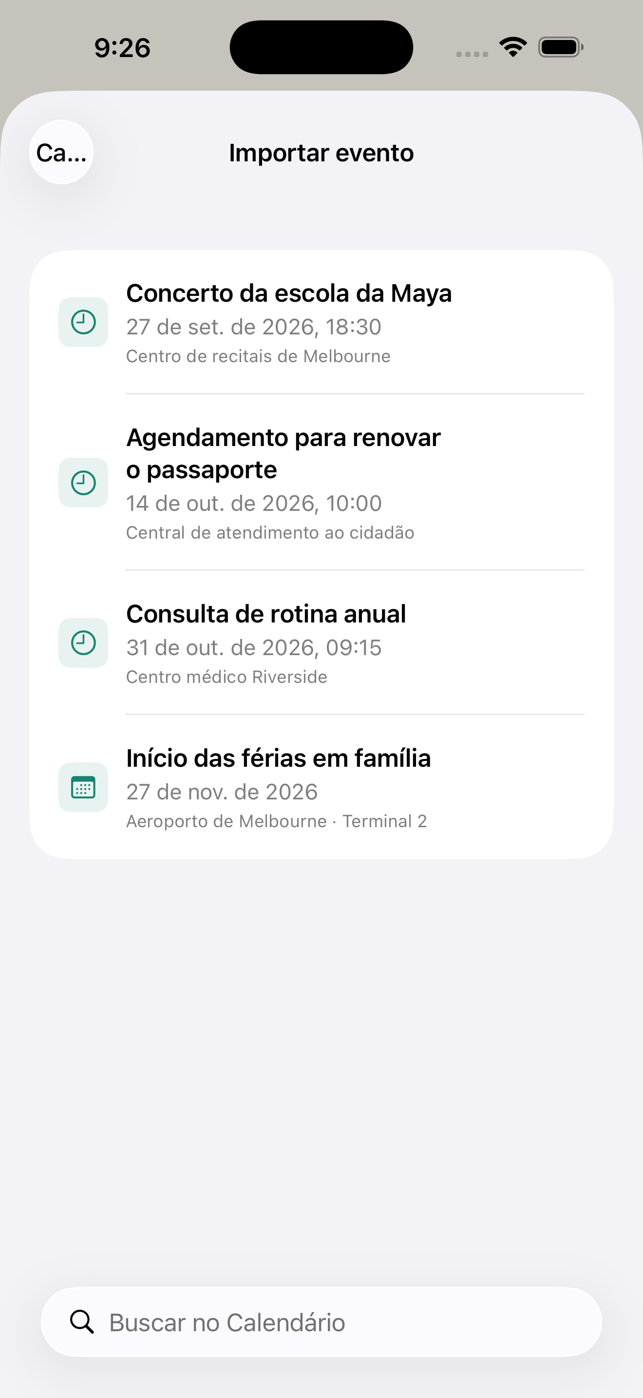 Do calendário para a contagem regressiva
