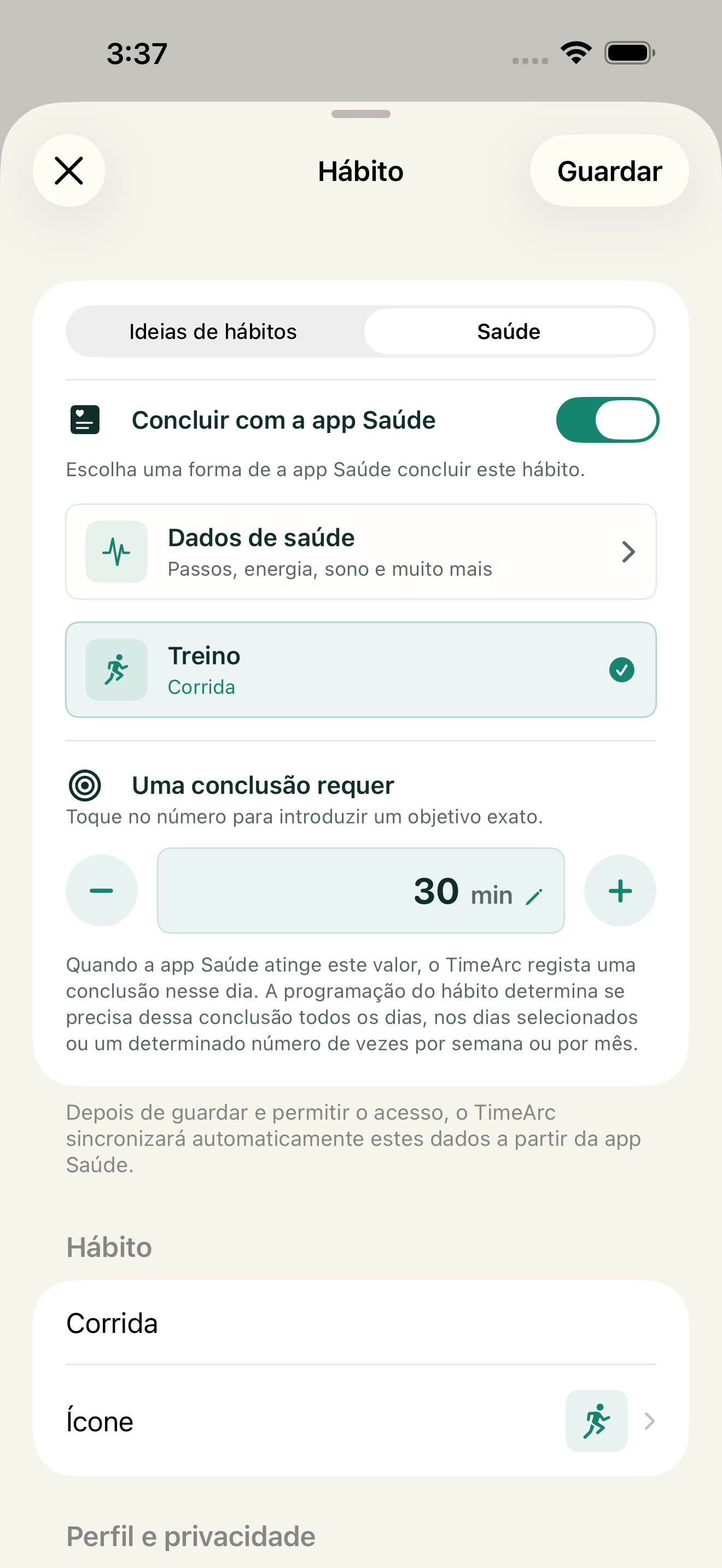 O treino também fica registado