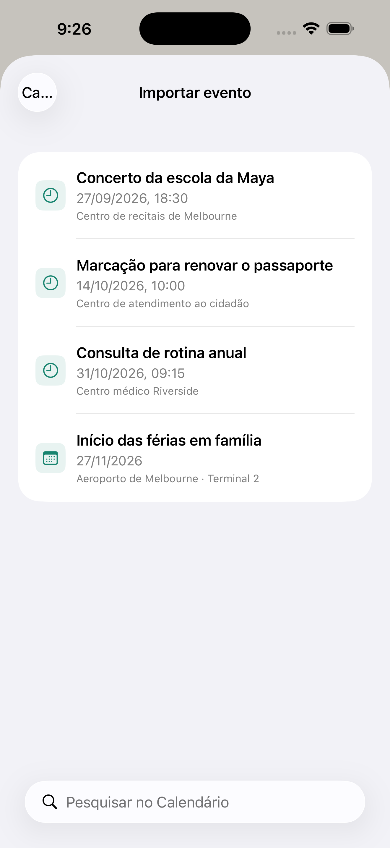 Do calendário para a contagem decrescente