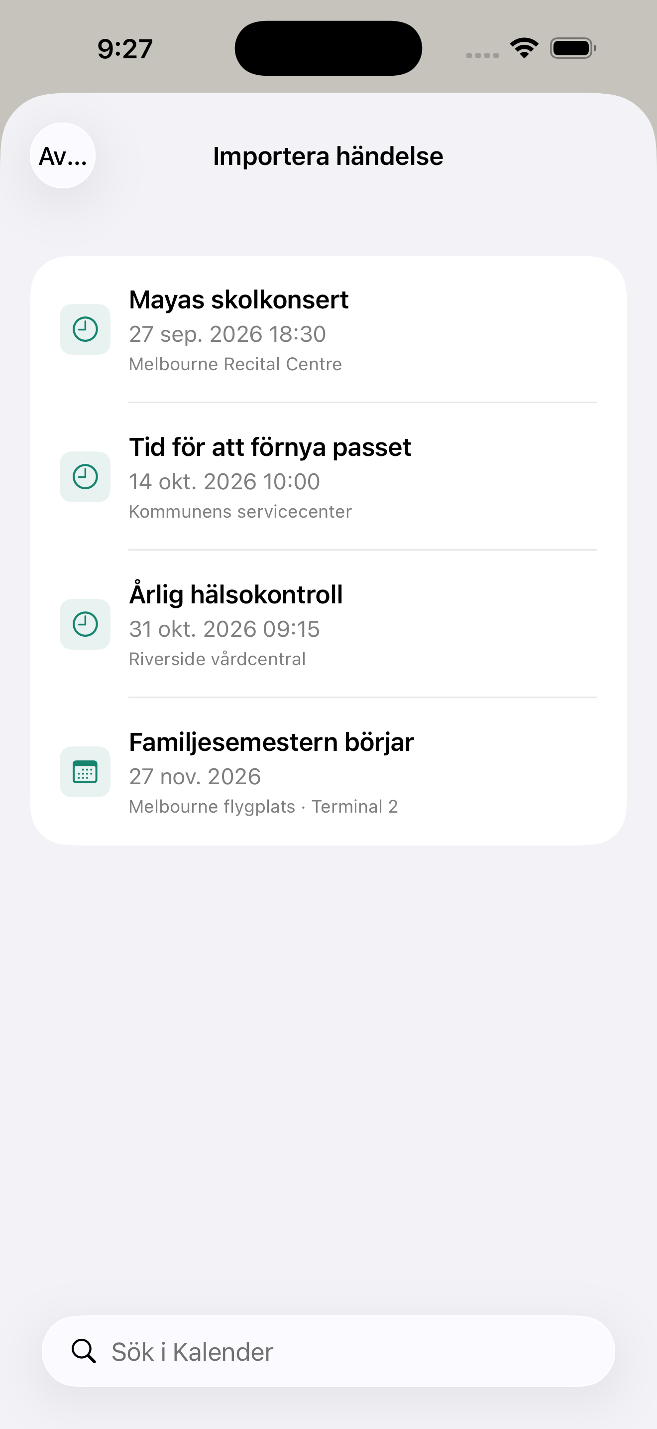 Från kalenderhändelse till nedräkning