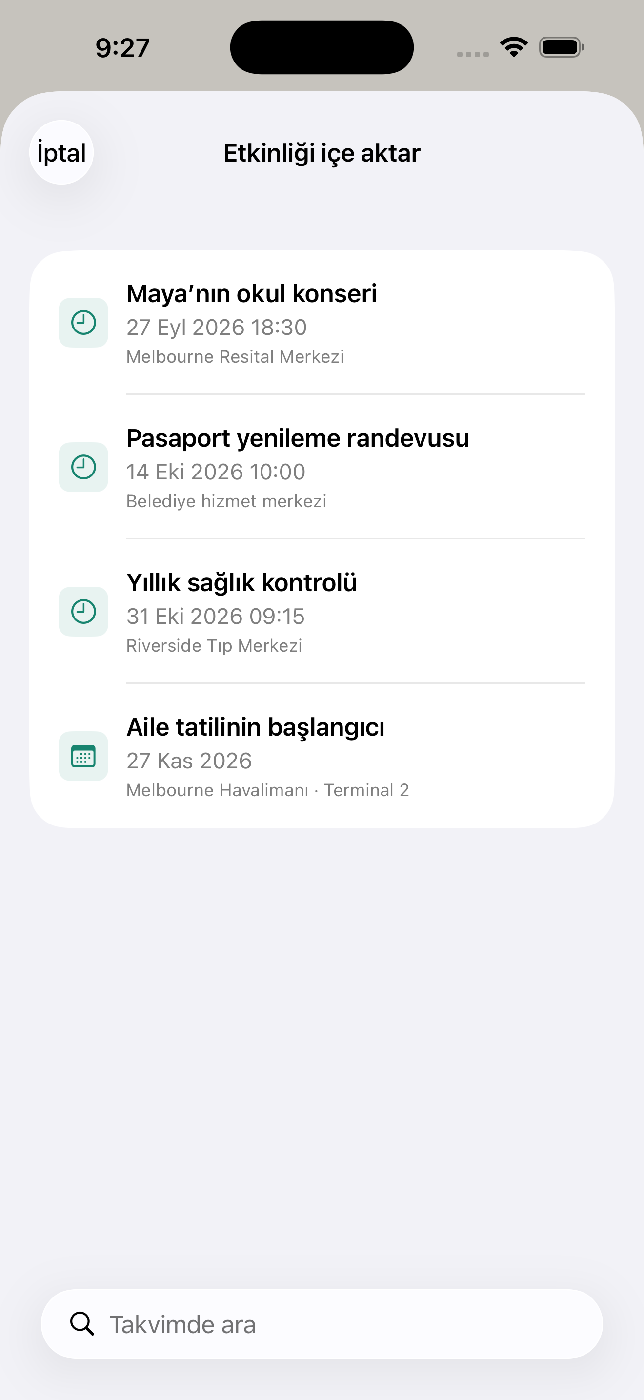 Takvimdeki etkinliği geri sayıma dönüştür