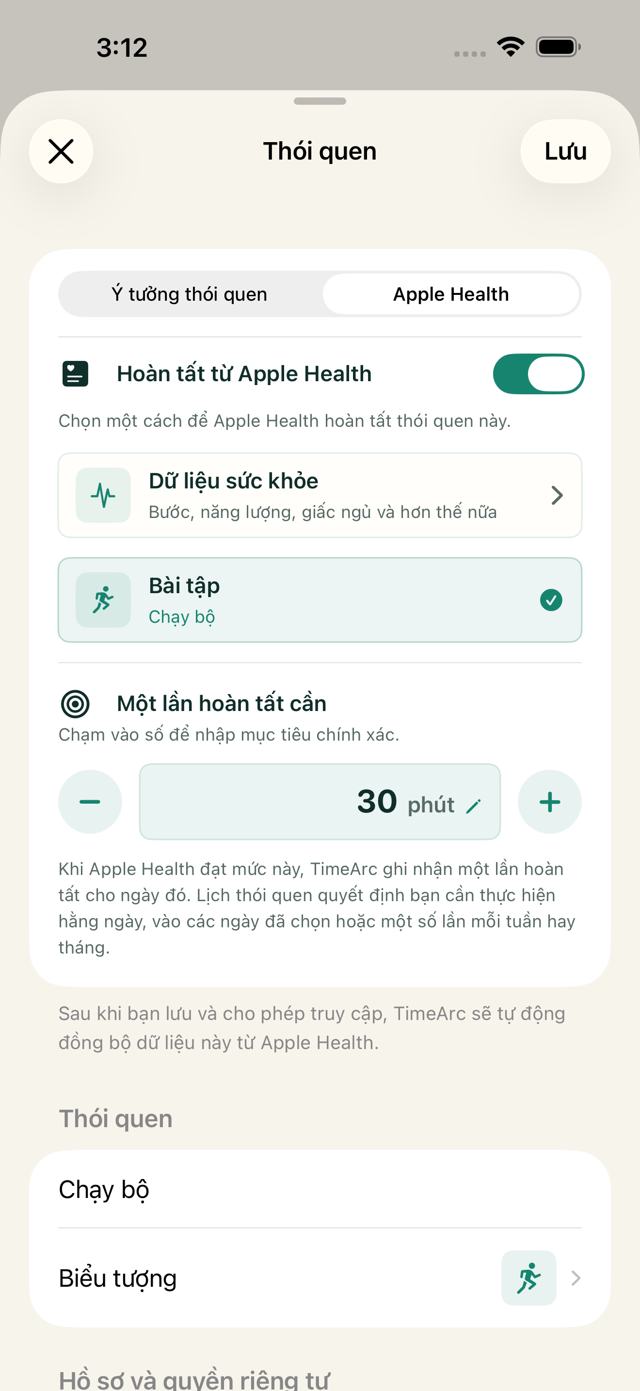 Tập luyện xong, tiến độ có thể tự cập nhật